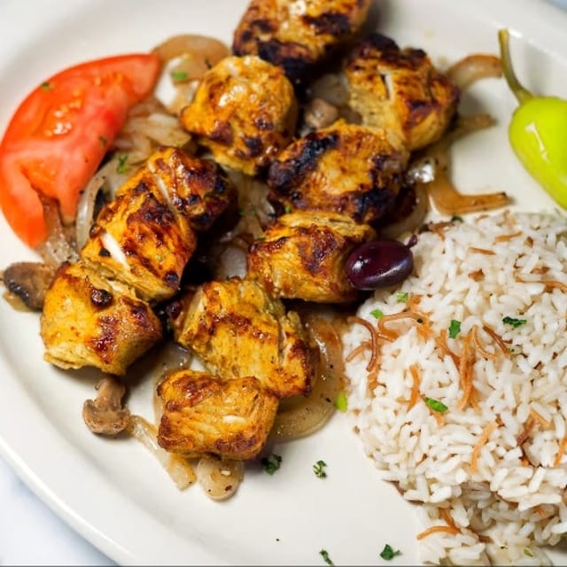 Chicken Kabob (Tawook) Plate Lunch.